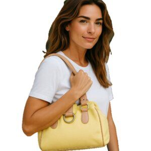 Cavalcanti Italy Designer Leather Bag Yellow Beige Fold Over Shoulder Purse EUC